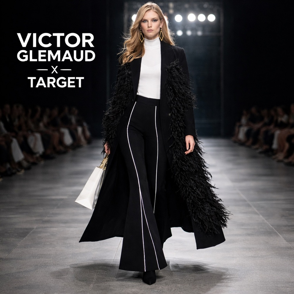Victor Glemaud x Target,Black Flare Pants Contrast Piping Ponte Stretch SIZE M
